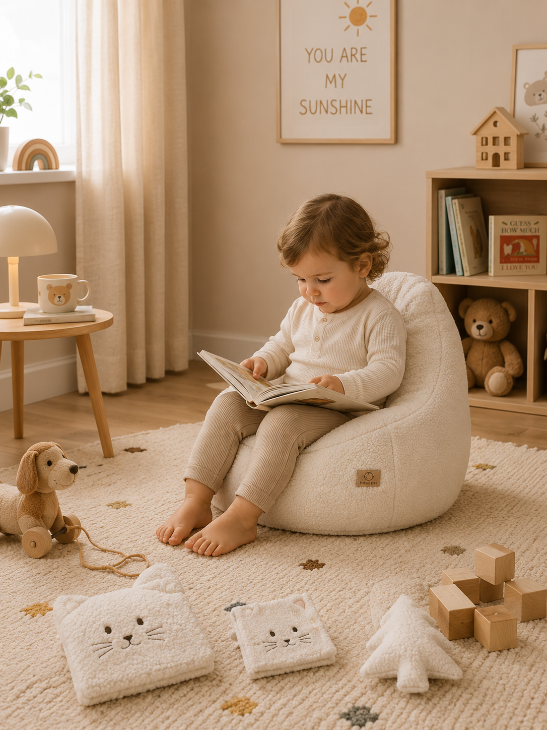 Bouclé sedací vak pre deti SOFTELLO - biely – Obrázok 5