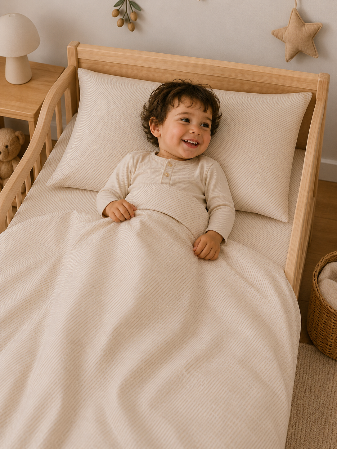 Detské obliečky SOFTELLO - béžové šikmé čiarky – Obrázok 4